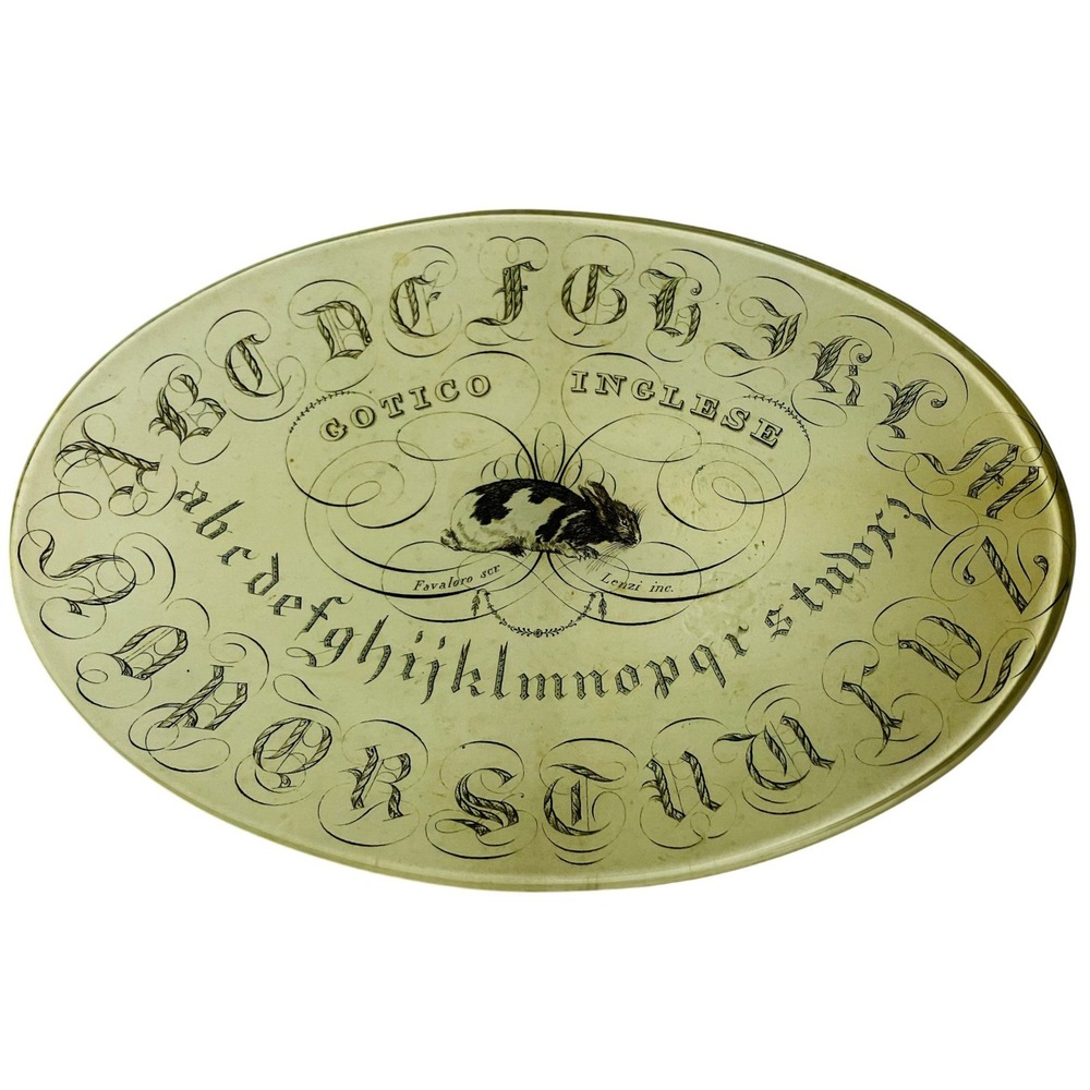 John Derian Glass Tray Unisex 9"x6" Green Excellent Gotico Inglese Rabbit Oval